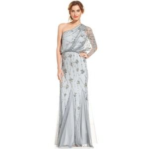 Adrianna Papell Love Story One Shoulder Greek Style Dress Gown NEW Size 14